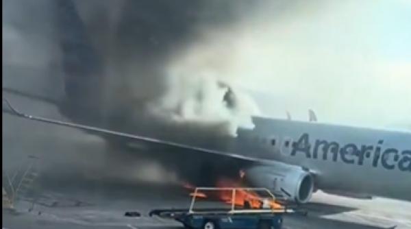 avion american airlines luat foc aterizare pasageri evacuati