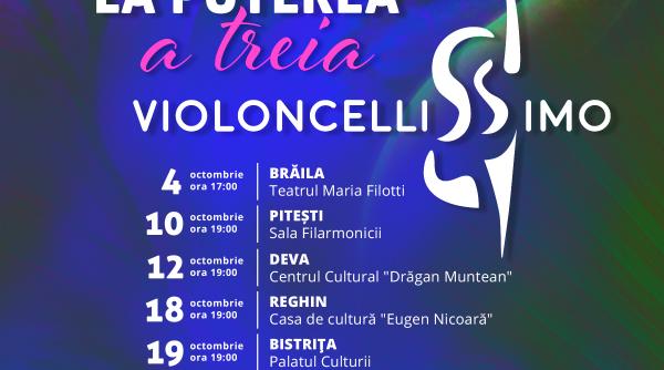 Marin Cazacu și Violoncellissimo pornesc în luna octombrie în cel de-al 7-lea Turneu Național „Clasic la puterea a treia”. Concert la Ateneul Român pe 26 octombrie