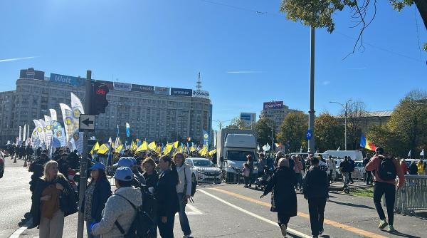 Câteva mii de sindicalişti protestează în Piaţa Victoriei împotriva măsurilor de austeritate