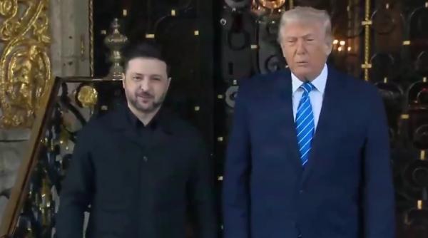 Volodimir Zelenski, îmbrăcat în costum, a ajuns la Mar-a-Lago și a fost întâmpinat de D. Trump