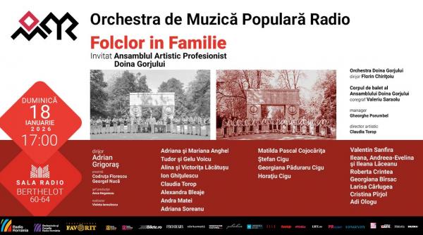 „Folclor în familie”: Ansamblul „Doina Gorjului” invitat la Sala Radio