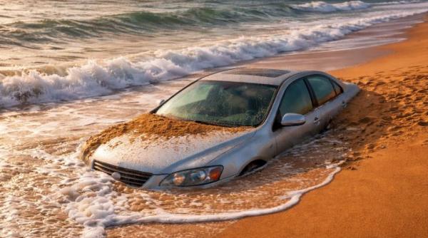 Plaja unde mașinile și rulotele sunt inghițite de ape