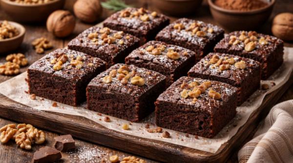 Negresă de post cu nucă, rețetă simplă, pufoasă și intens aromată