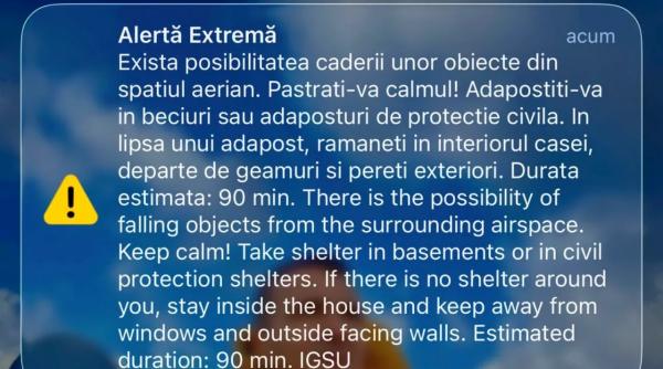 RO-Alert în Tulcea privind riscul căderii unor obiecte din aer