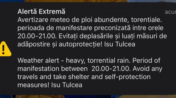 alerta imediata extrema de ploi torentiale si grindina la tulcea