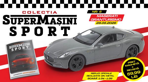 colectia supermasini sport prezinta maserati granturismo macheta metalica si revista de joi la chioscuri