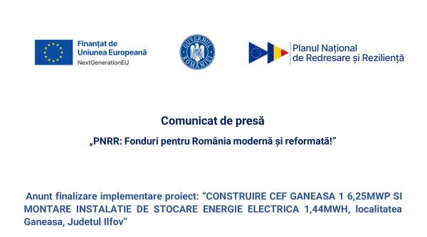 Comunicat de presă „PNRR: Fonduri pentru România modernă și reformată!”