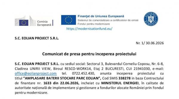 incepere proiect amplasare baterii stocare parc eolian