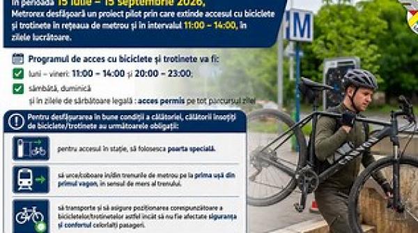 Noi reguli la Metrorex: Cum poți călători cu bicicleta și trotineta la metrou
