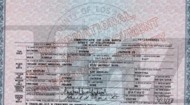 certificatele de nastere ale primilor doi copii ai lui jackson foto