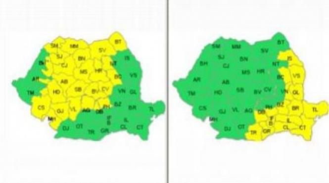 cod galben de precipitatii si grindina pana miercuri seara