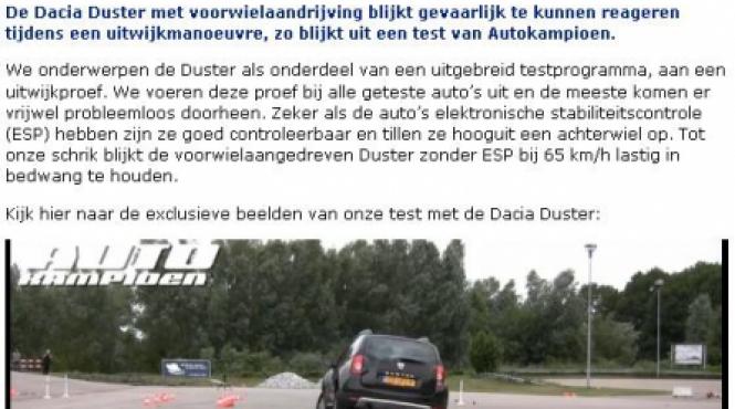 dacia duster testata de olandezi versiunea 4x2 instabila la manevre bruste