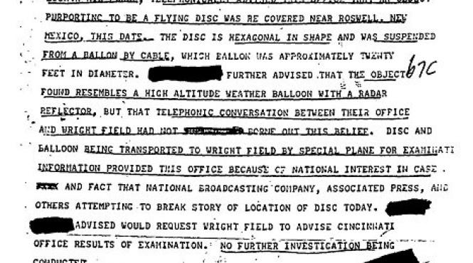 document care atesta ca extraterestrii au aterizat la roswell publicat de fbi