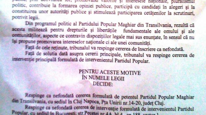 partidul lui tokes respins de tribunal pentru ca nu are nimic in comun cu interesul national exclusiv