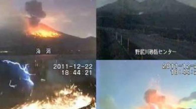 eruptia spectaculoasa a vulcanului japonez sakurajima surprinsa de patru camere de supraveghere video
