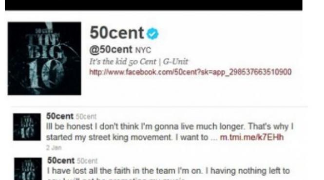 fanii lui 50 cent ingrijorati rapperul si a anuntat moartea pe twitter nu mai am mult de trait