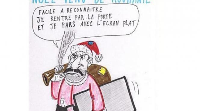 romanii insultati de un politician francez intr o caricatura atentie la mos craciun venit din romania intru pe usa si plec cu televizorul