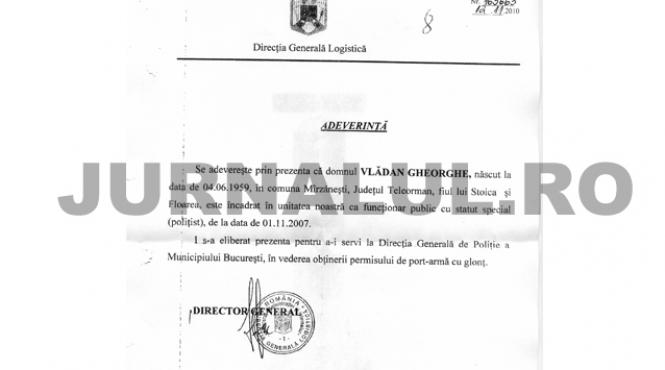 exclusiv iata dovada ca vladan a obtinut permisul pe port arma in calitate de politist