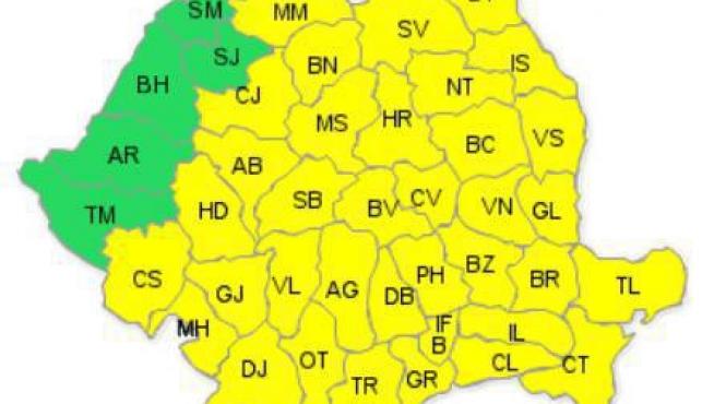 cod galben de furtuna in aproape toata tara ploi torentiale descarcari electrice si grindina incepand de maine ora 12 00