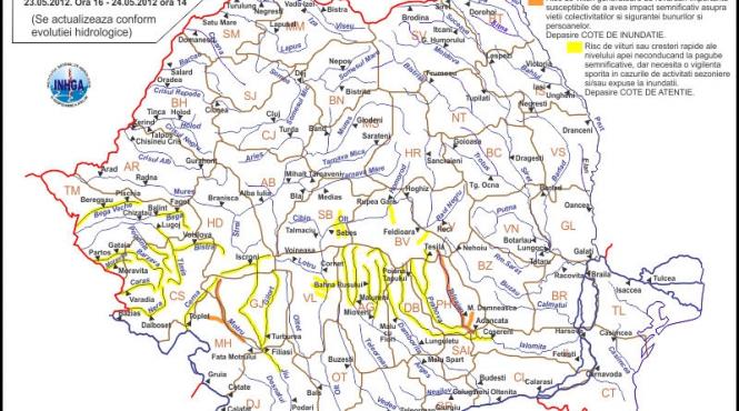 cod portocaliu de inundatii pe raurile motru si teleajen valabil pentru urmatoarele 24 de ore
