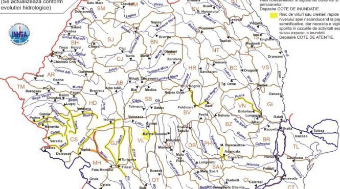 codul portocaliu si codul galben de inundatii actualizate vezi bazinele hidrografice vizate