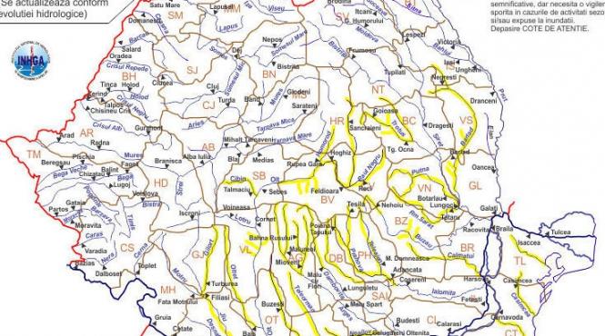 cod galben de inundatii pe raurile din estul sudul si centrul tarii