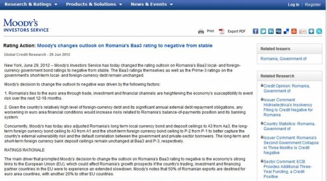 moody s degradeaza perspectiva obligatiunilor de stat ale romaniei the economist cearta dintre presedinte si premier afecteaza economia tarii