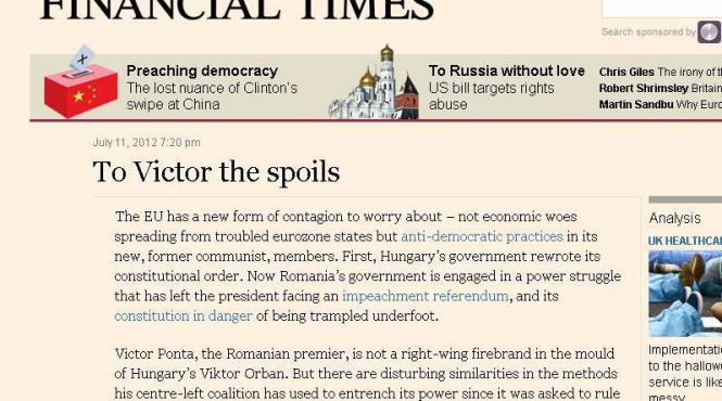 financial times despre situatia politica din romania prada este a invingatorului