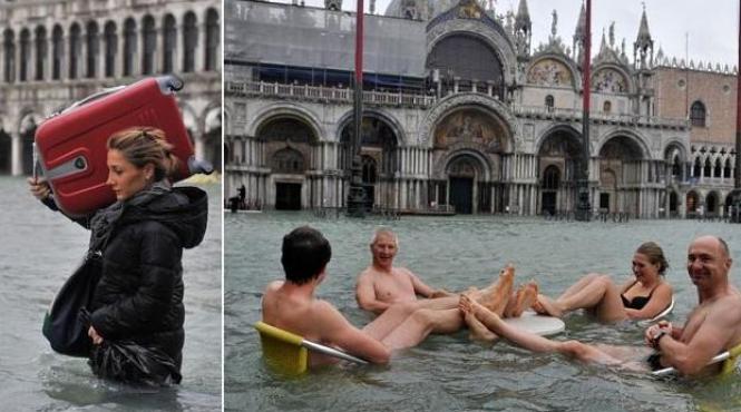 imagini spectaculoase venetia inundata in proportie de 70 cum inoata turistii in centrul istoric video