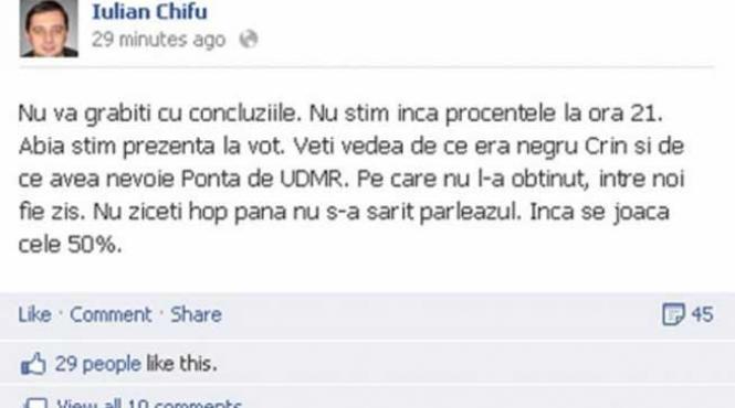 mesaj de la cotroceni pe facebook inca se joaca cele 50