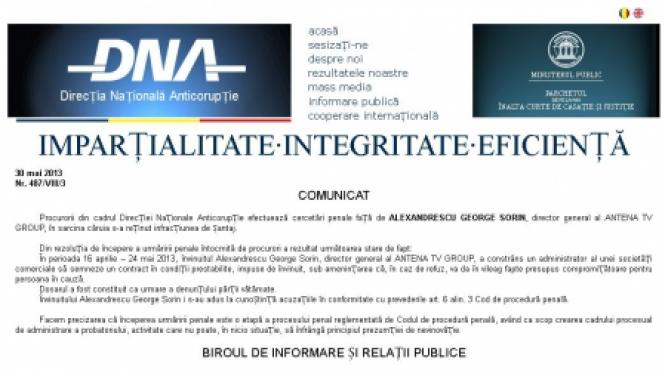 comunicatul dna cu privire la cercetarea directorului antena group antedatat pe site ul institutiei