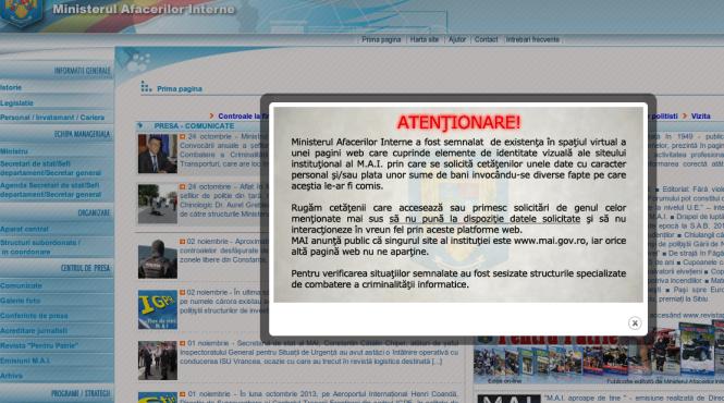 site ul ministerului de interne clonat