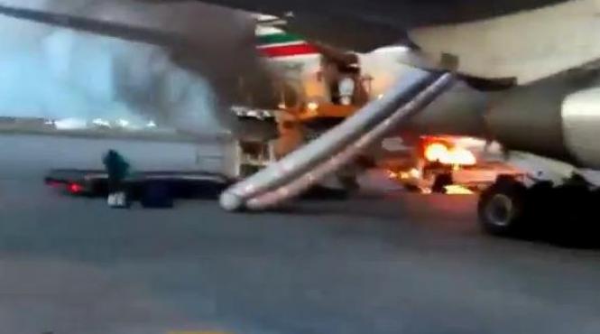 avion evacuat la montreal in urma unui incendiu la un dispozitiv de transport pentru bagaje video