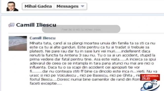 cine este persoana care l a amenintat cu moartea pe mihai gadea si pe familia acestuia