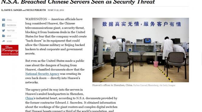 new york times nsa a accesat sistemele de comunicatii ale gigantului chinez huawei