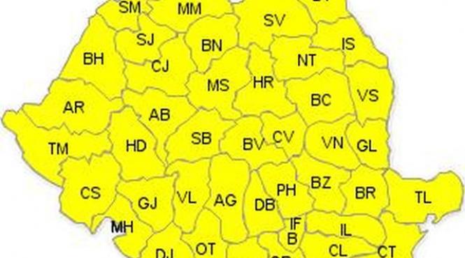 cod galben de ploi abundente vijelii si grindina in intreaga tara pana joi dimineata