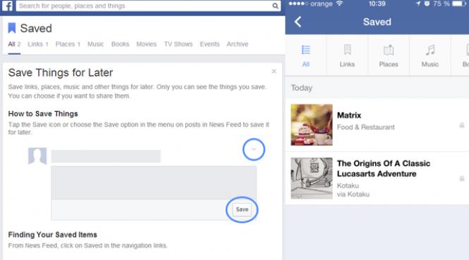 facebook functia save facebook functie save news feed