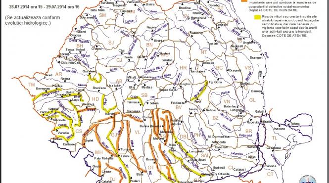 cod portocaliu de inundatii pe rauri din mai multe judete pana marti comandament de urgenta la guvern