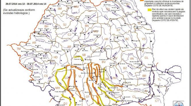 cod portocaliu de inundatii pe rauri din sapte judete pana miercuri dupa amiaza