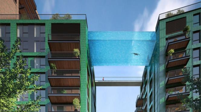 britanicii construiesc prima piscina transparenta care va lega doua cladiri la nivelul etajului 10