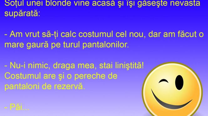 bancul zilei blonda care calca haine nu se pricepe la croitorie