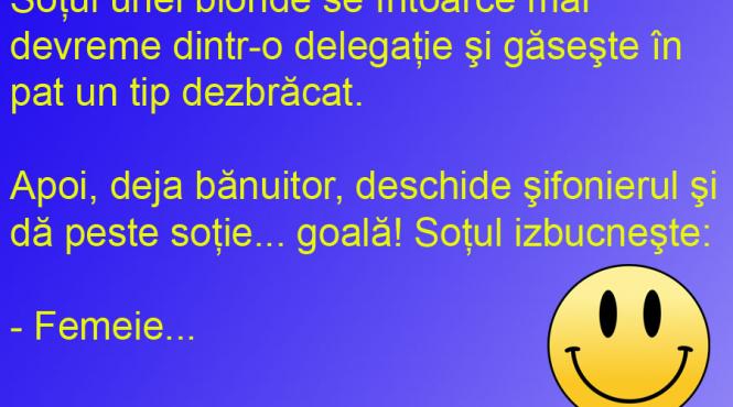 bancul zilei sotul inselat il gaseste pe rival in pat dar sotia e blonda e de scuzat