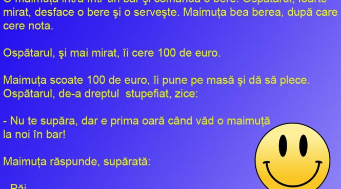 bancul zilei reactia ospatarului cand o maimuta bea in barul lui