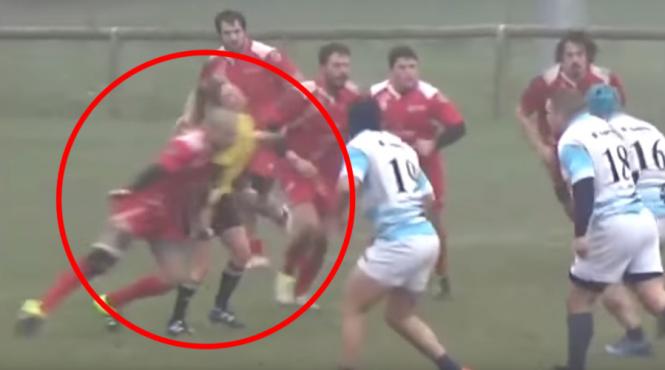 video scene socante la un meci de rugby arbitrul de centru aproape si a rupt gatul dupa ce a fost placat de un jucator