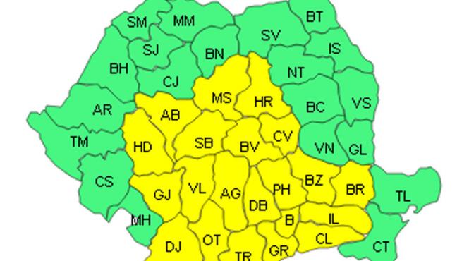 anm cod galben de ger in 20 de judete si bucuresti pana sambata dimineata