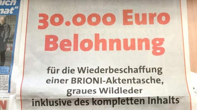 o recompensa de 30 000 de euro oferita pentru o servieta pierduta in berlin