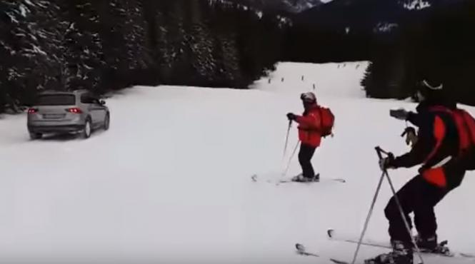 video scandalos un sofer din bucuresti a coborat cu masina partia de la baisoara printre schiori