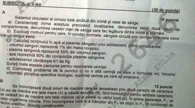 subiectele date la simularea de bacalaureat pentru biologie
