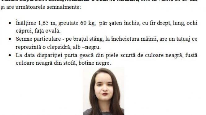 politia capitalei solicita sprijinul cetatenilor pentru gasirea unei tinere disparute