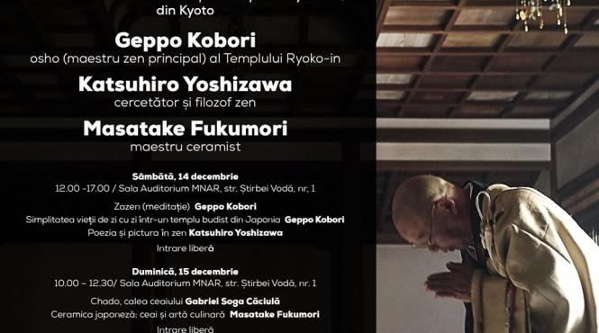 traind in zen colocviu despre zen simplitatea vietii monahale si relatia dintre zen si arta cu participarea extraordinara a maestrului zen geppo kobori si a artistilor asociati templului ryoko in kyoto japonia